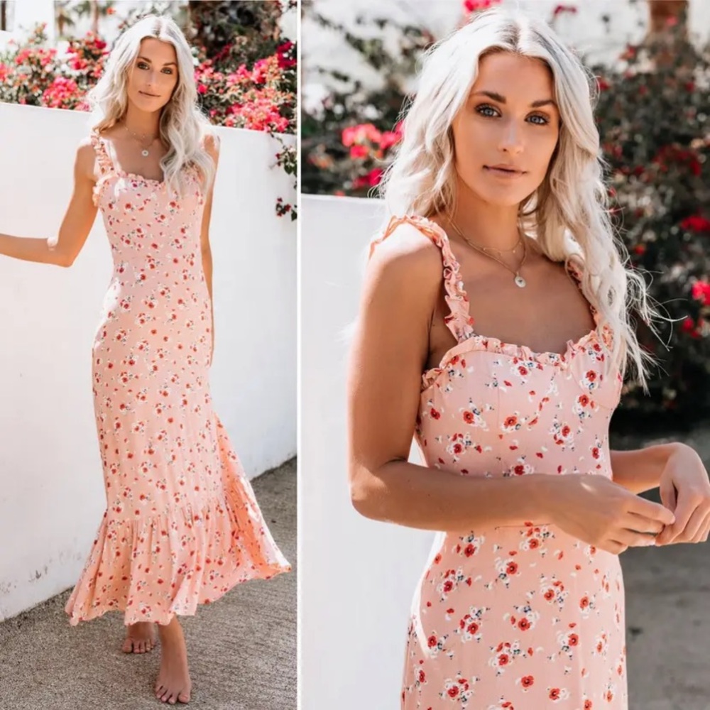 Vici Peach Floral Maxi Dress